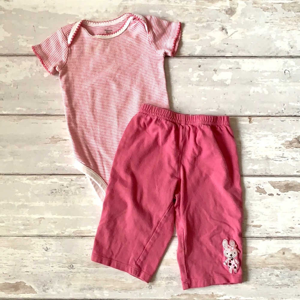 Baby Girl 6m Outfit Carters Pink Stripes Pants Set Light Pink Onesie Bodysuit